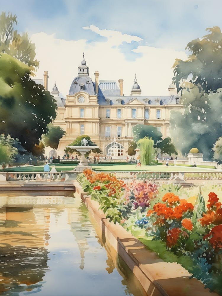 Jardins du Luxembourg France Peinture Aquarelle 1