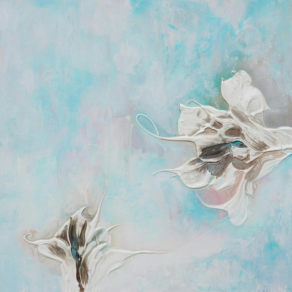 Aqua Teal Flower Painting 3 Square