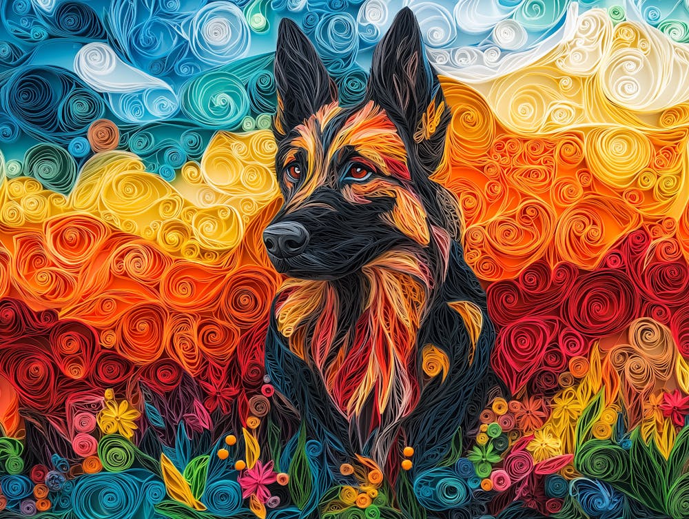 German Shepherd Paper Quilling Dog Portrait
