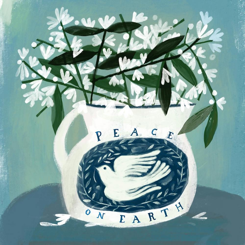 Peace On Earth White Dove Flower Vase Square