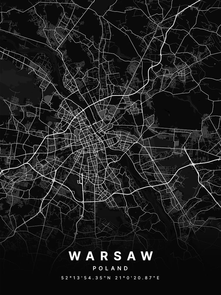 Warsaw Poland Black Map