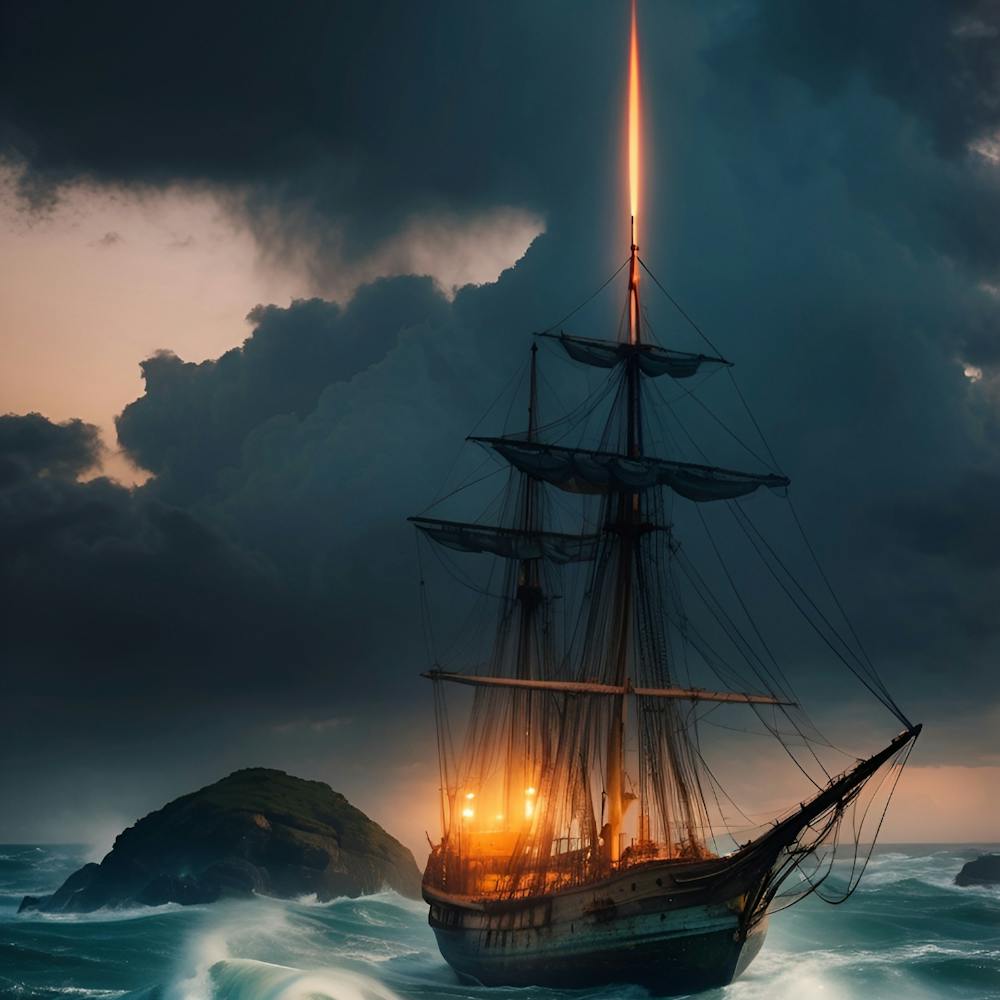 Pirate Ship In Stormy Sea