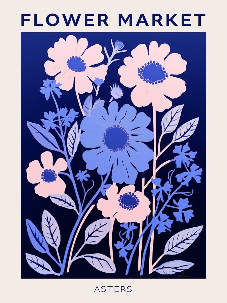 Blue Flower Market Poster Asters 6