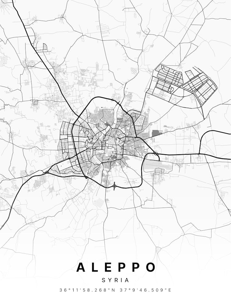 Aleppo Syria White Map