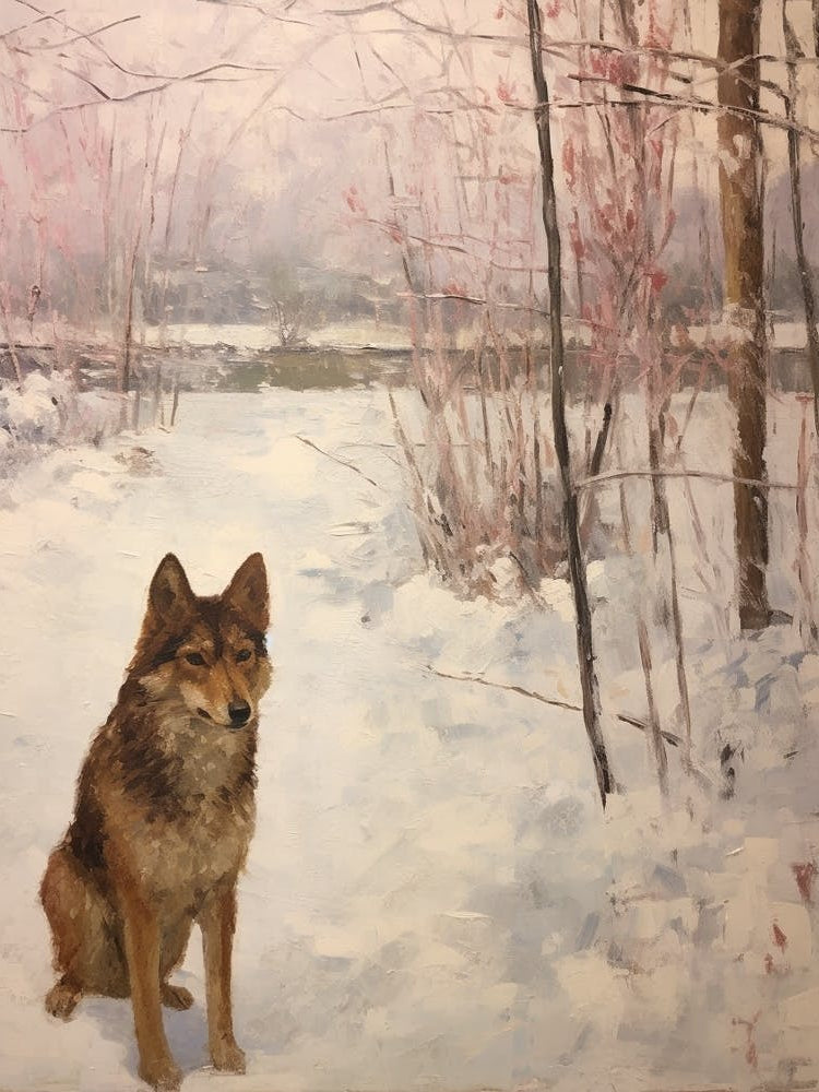 Vintage Winter Animal Painting Red Wolf 3