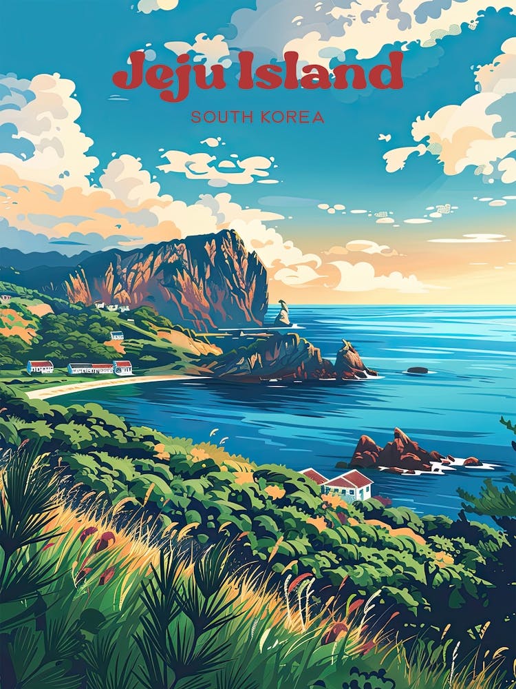 Jeju Island South Korea Kdrama Travel Art Illustration