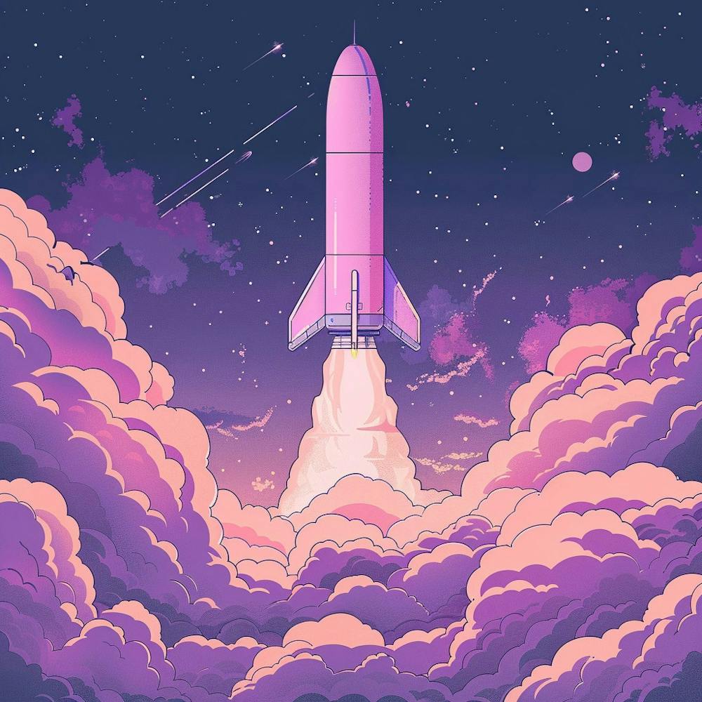 Rosa Rakete am Himmel