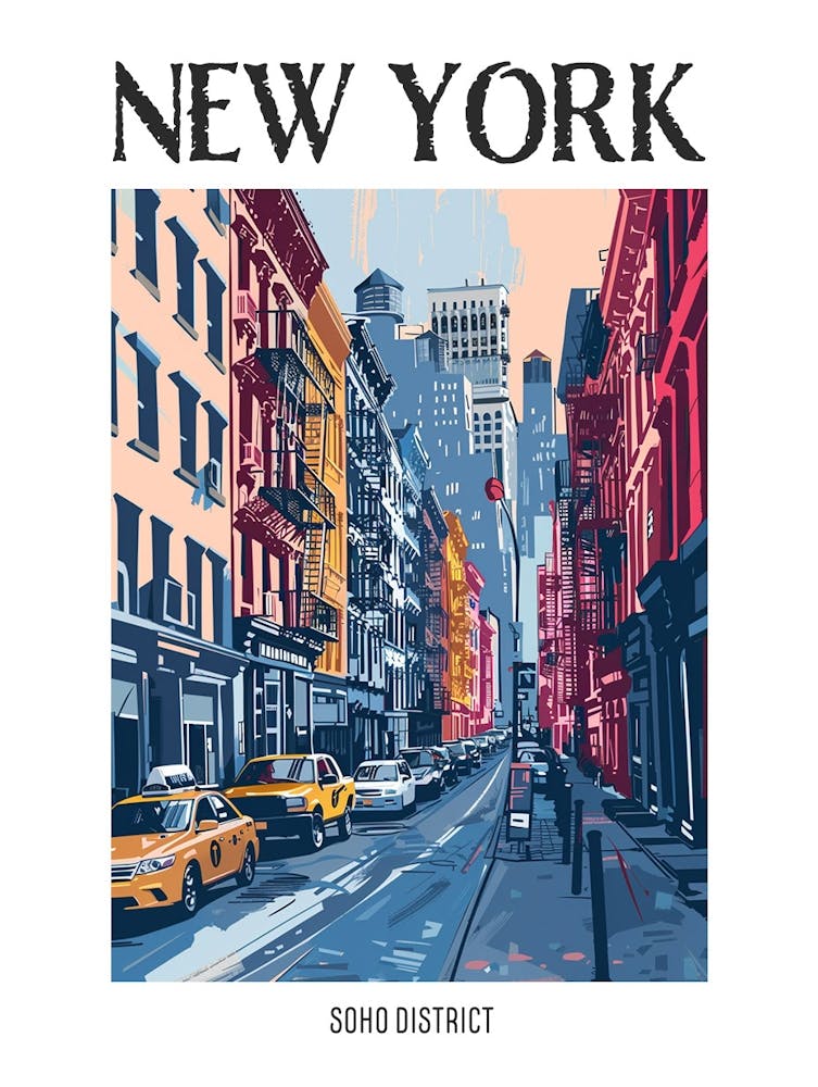 Soho District New York Colourful Silkscreen Illustration 3 Poster