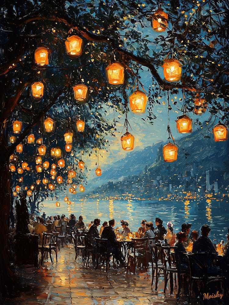 London Restaurant, Impressionist Oil Painting – Inspired by van Gogh