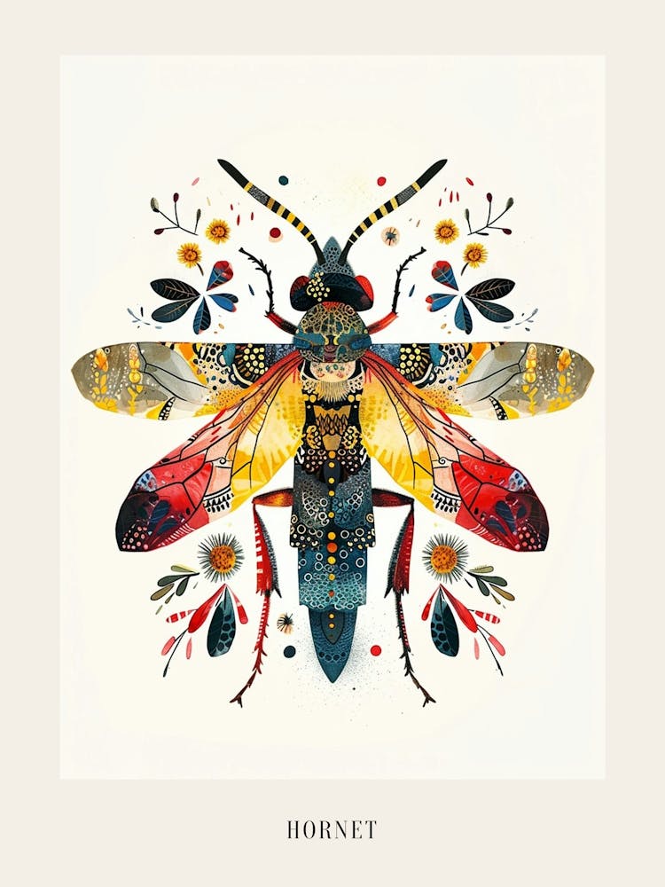 Colourful Insect Illustration Hornet 10 Poster