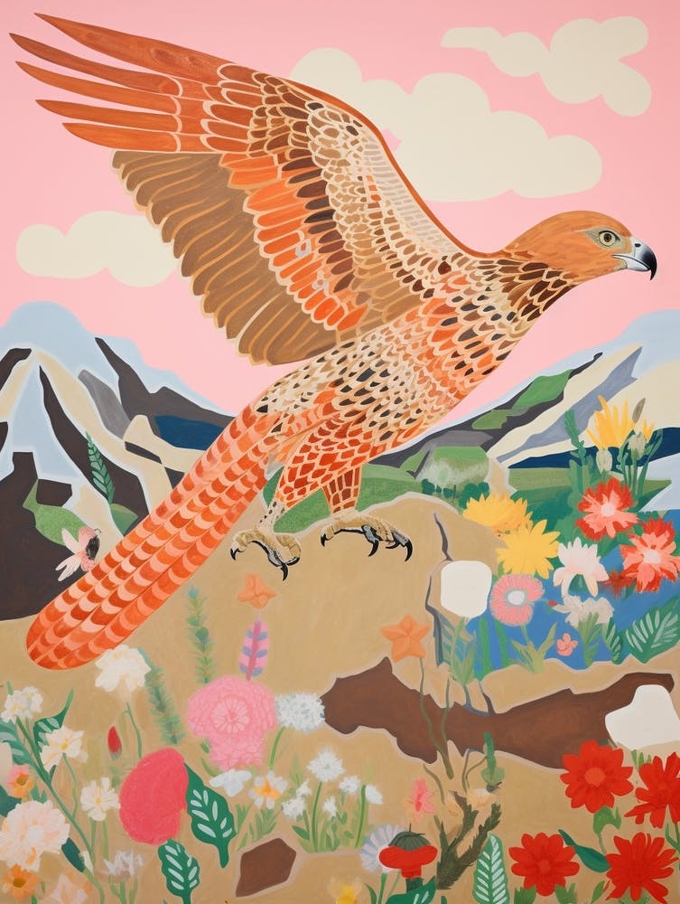 Maximalist Bird Painting Red Tailed Hawk 2
