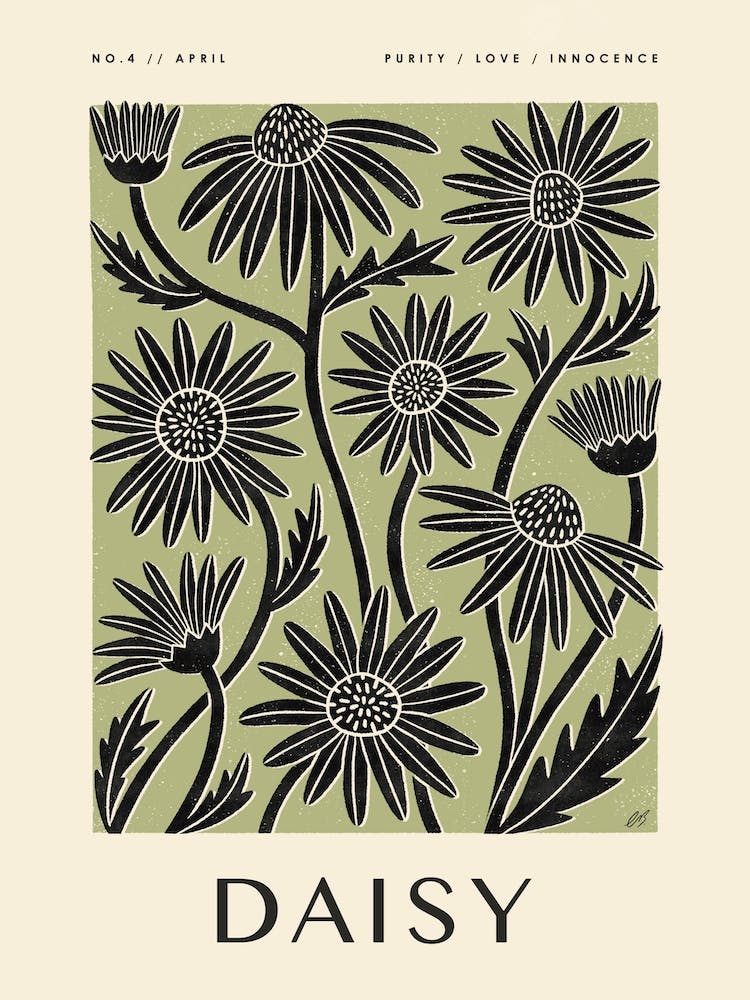 Rustic April Birth Flower Daisy Black Green