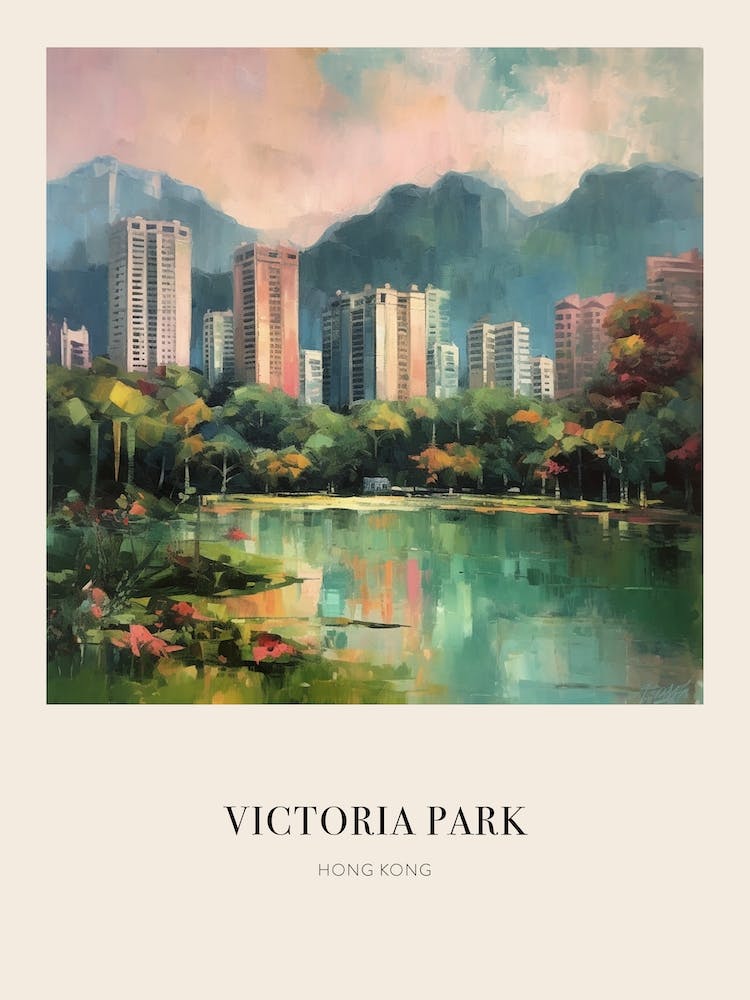 Victoria Park Hong Kong Vintage Cezanne Inspired Poster