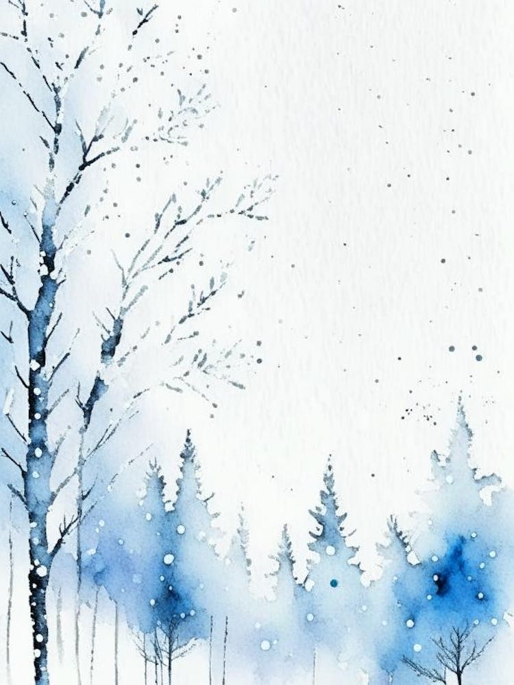 Winter Scenery, Snowflakes, Minimalist Watercolour 2