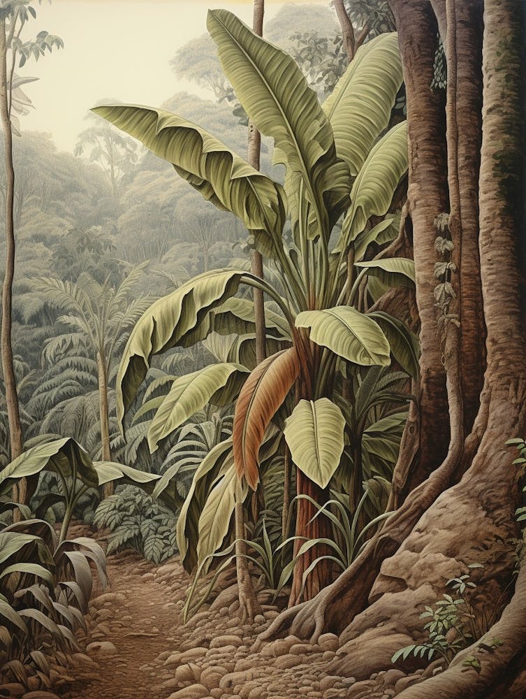 Vintage Jungle Botanical Illustration Banana Plant 1