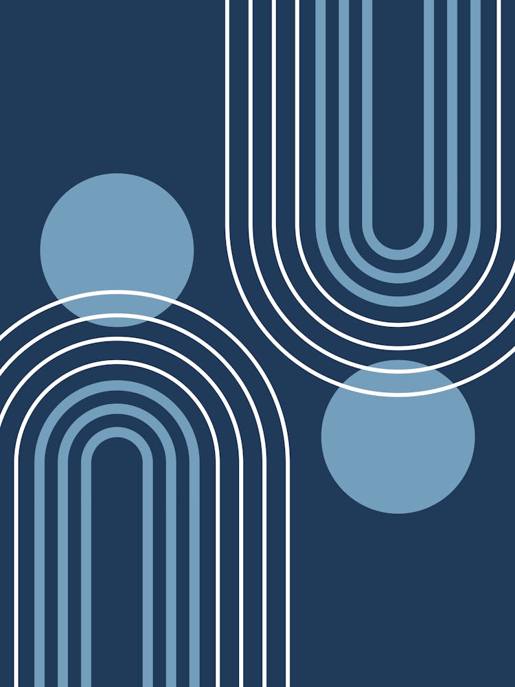 Mid Century Modern Geometric B22 In Navy Blue Shades (Rainbow And Sun Abstract) 01