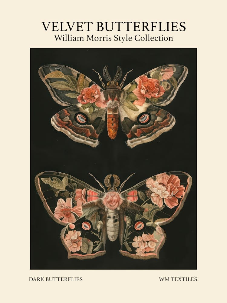 Velvet Butterflies Collection Dark Butterflies William Morris Style 5