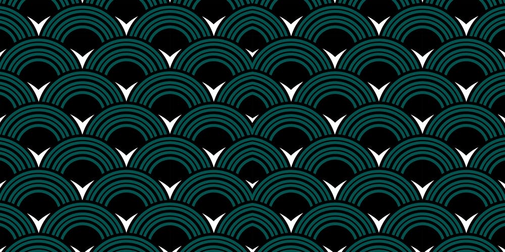 Green & Black Japanese Wave Pattern Modern Wall Decor