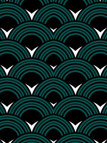 Green & Black Japanese Wave Pattern Modern Wall Decor