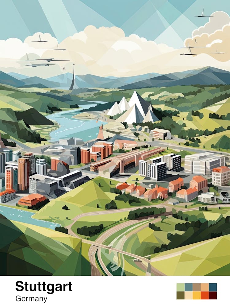 Stuttgart, Germany, Geometric Illustration 1 Poster