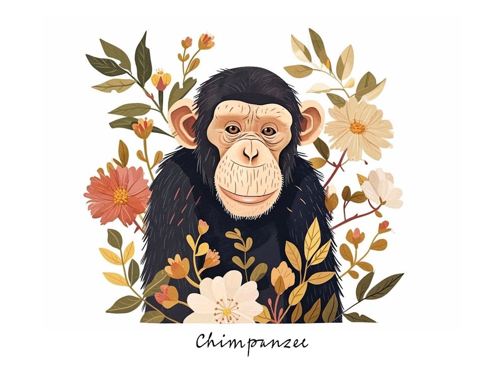 Little Floral Chimpanzee 1 Poster