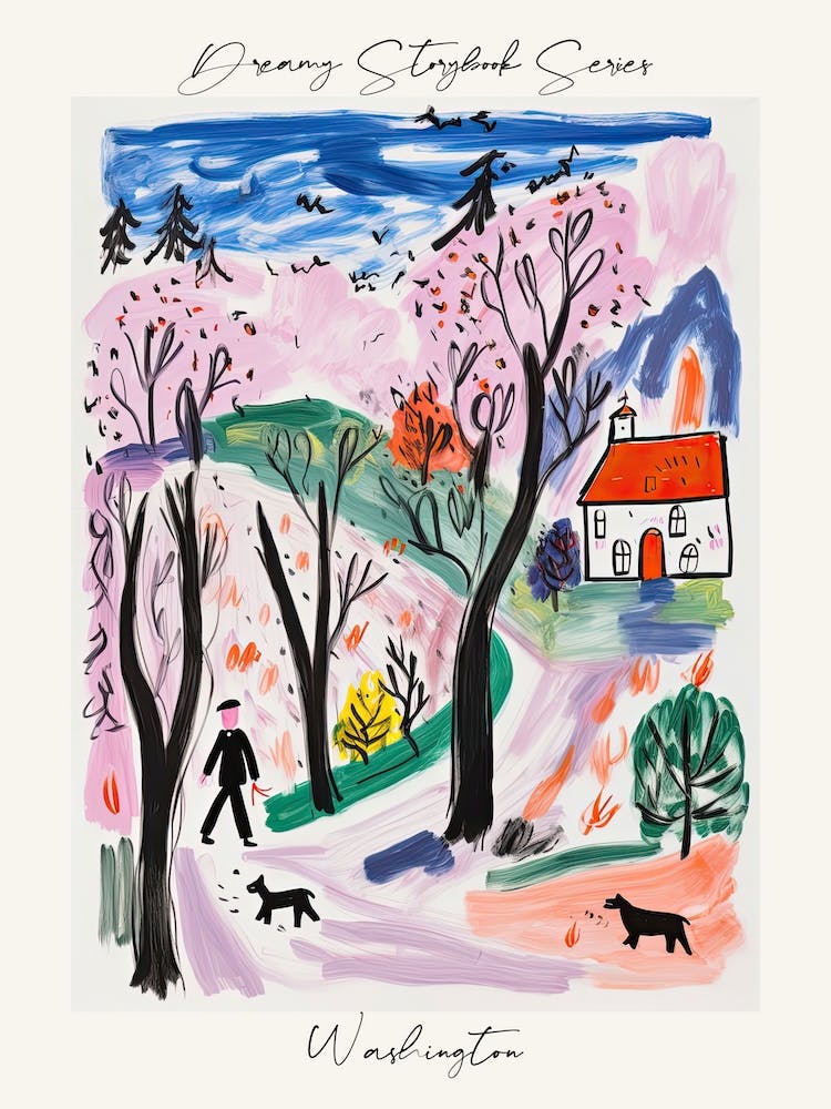 Poster Of Washington, Dreamy Storybook Illustration 1