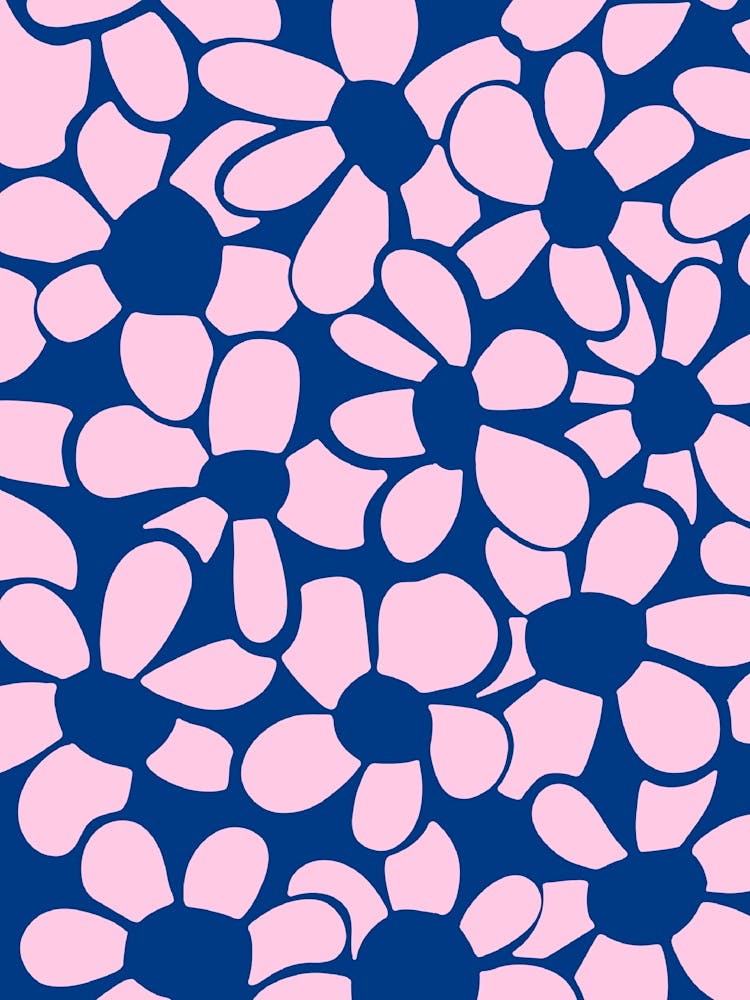 Pink and navy abstract flower art print