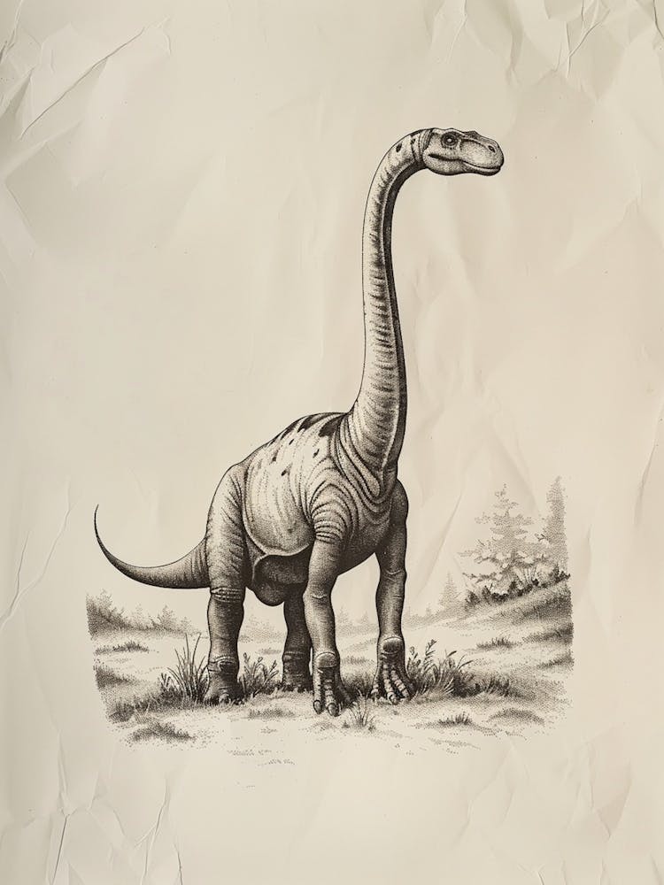 Plateosaurus Dinosaure - Illustration Encre Noire et Sépia 5