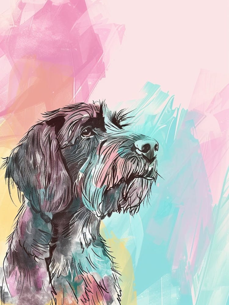 Wirehaired Pointing Griffon Dog Pastel Line Watercolour Illustration  3