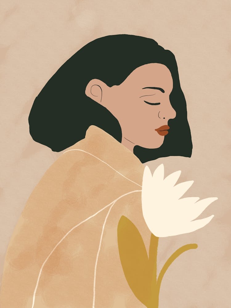 Illustration Of A Woman Holding A Flower