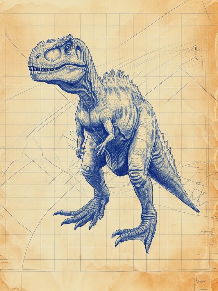 Baryonyx Dinosaur Blue Print Sketch 2
