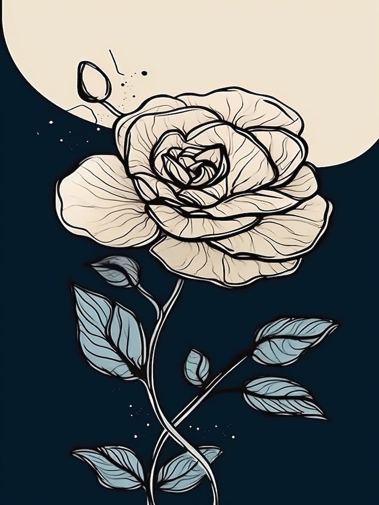 Line Art Roses Flowers Illustration Neutral 5