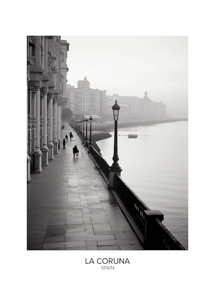 Poster Of La Coruna, Spain, Black And White Analogue Photography 1