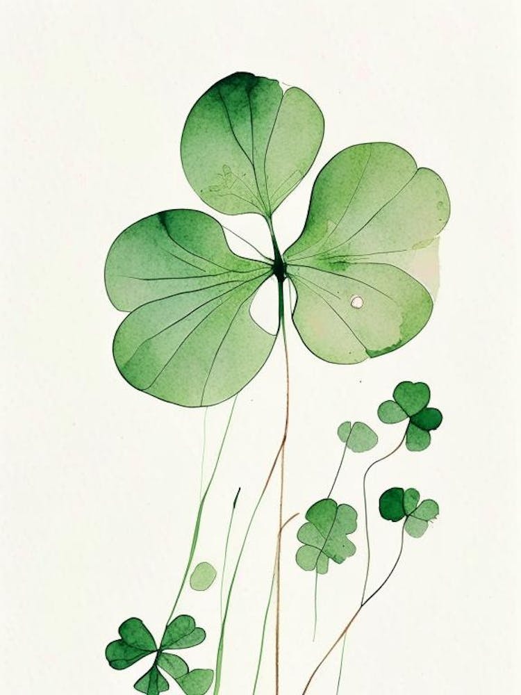 Wood Sorrel Leaf Minimalist Watercolour 3