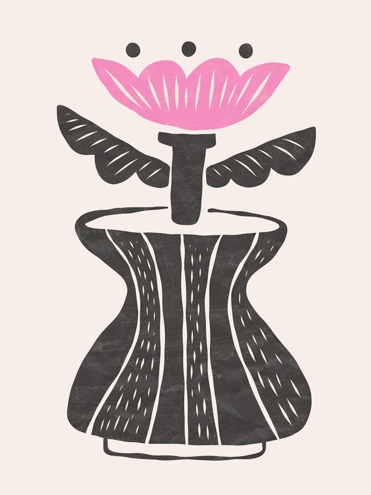 Vase à fleurs folklorique moderne, noir et rose