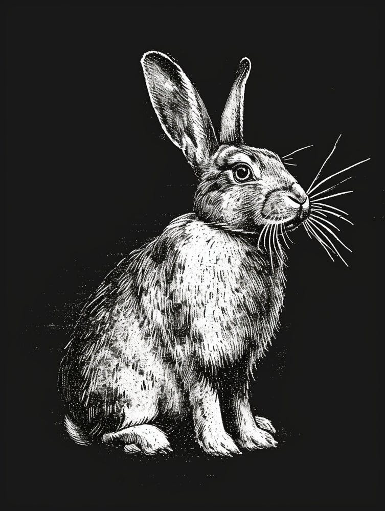 Blanc De Hotot Blockprint Rabbit Illustration 2