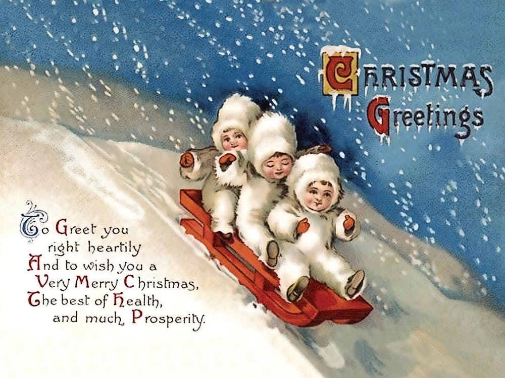 Christmas Quote With Sledding Kids On Snow