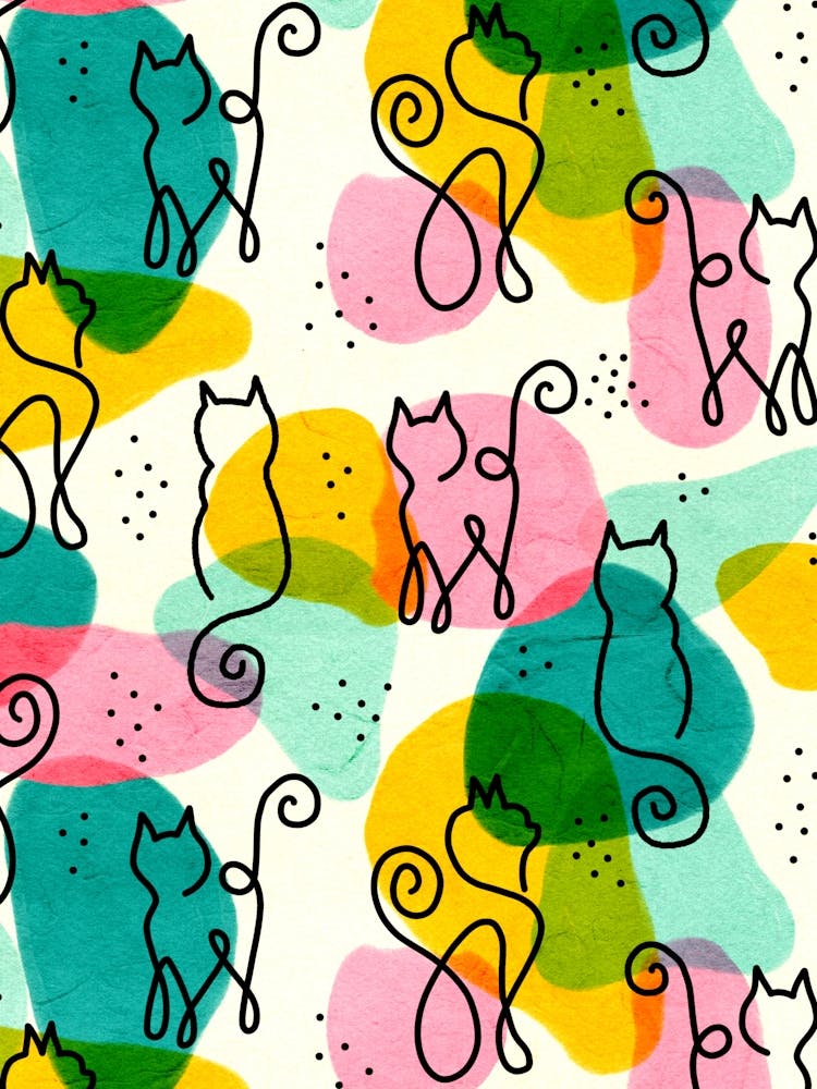 Abstract Mod Art Cats Pattern