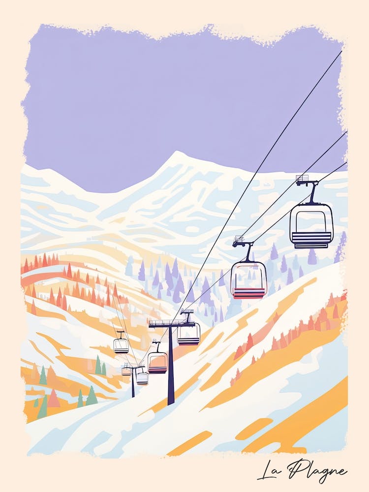 Poster Of La Plagne   France, Ski Resort Pastel Colours Illustration 0