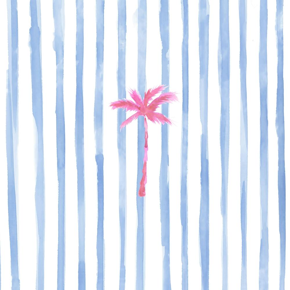 Blue Stripe Pink Palm Tree Square