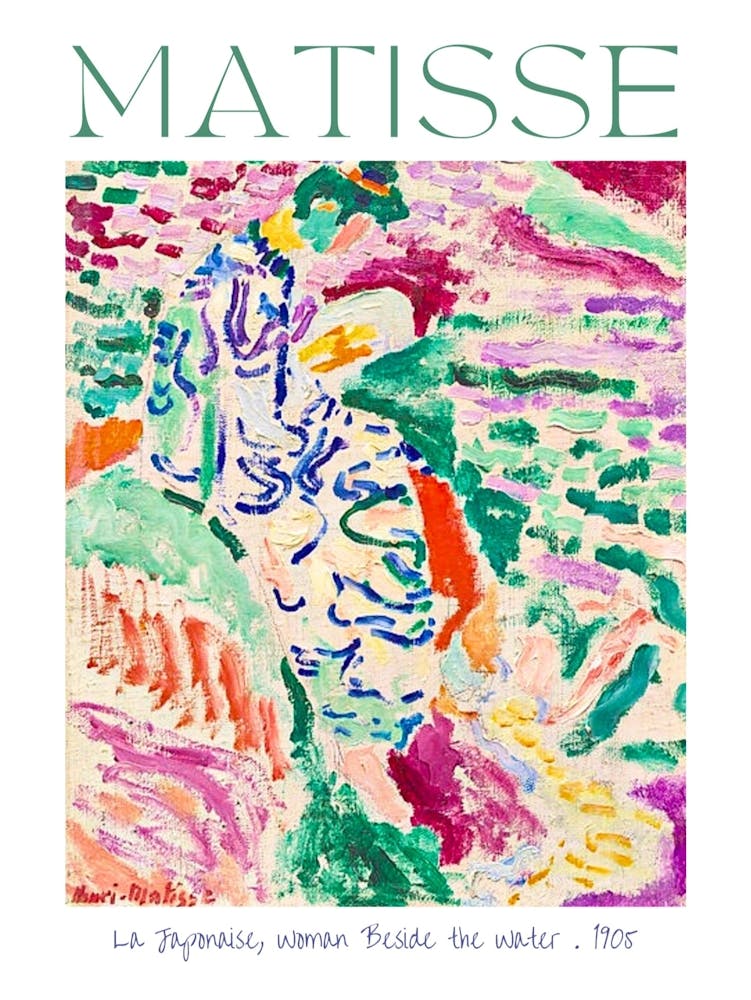 Henri Matisse - La Japonaise, Woman Beside the Water, Collioure France 1905 HD Original Textured Artwork With Brush Strokes HD Remastered Vibrant Colorful