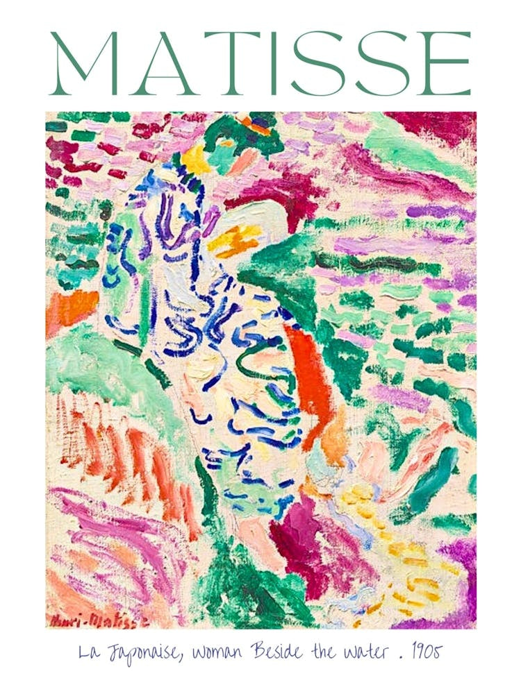 Henri Matisse - La Japonaise, Woman Beside the Water, Collioure France 1905 HD Original Textured Artwork With Brush Strokes HD Remastered Vibrant Colorful