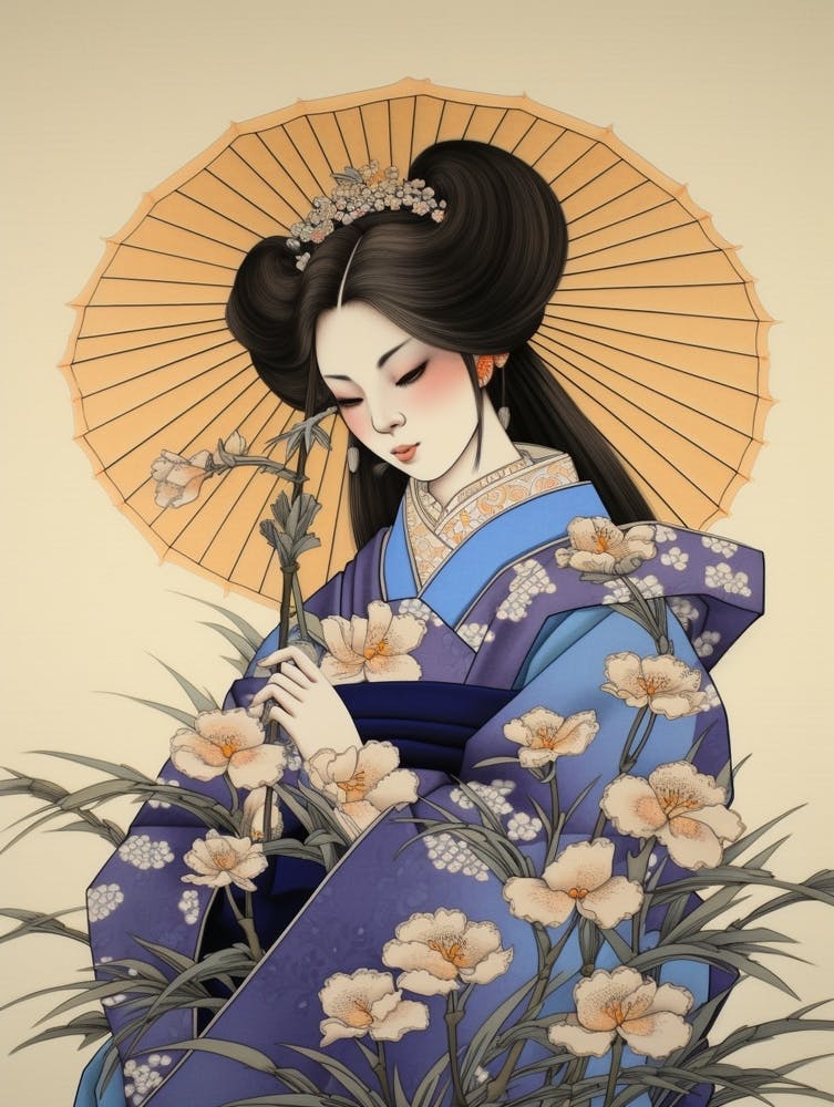 Hanashobu Japanese Water Iris 4 Vintage Japanese Botanical And Geisha