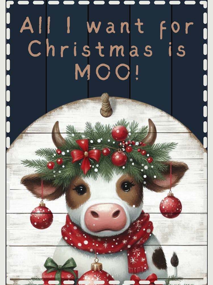 Funny Cute Cow Christmas Blue Sign