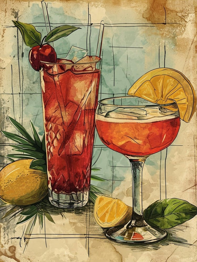 Tropical Cocktails Watercolour