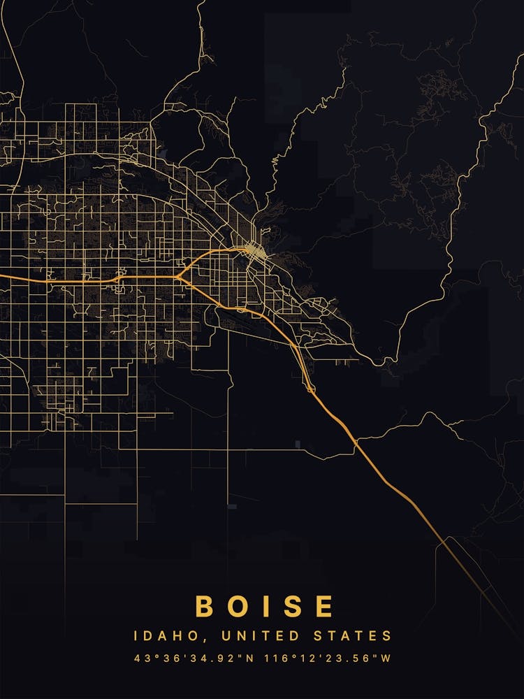 Boise Idaho USA Black And Gold Map