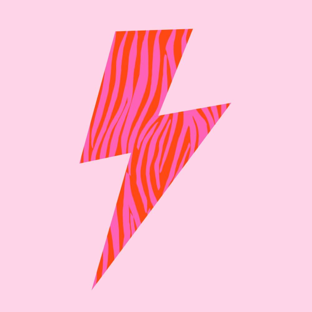 Pink and Orange Zebra Print Lightning Bolt