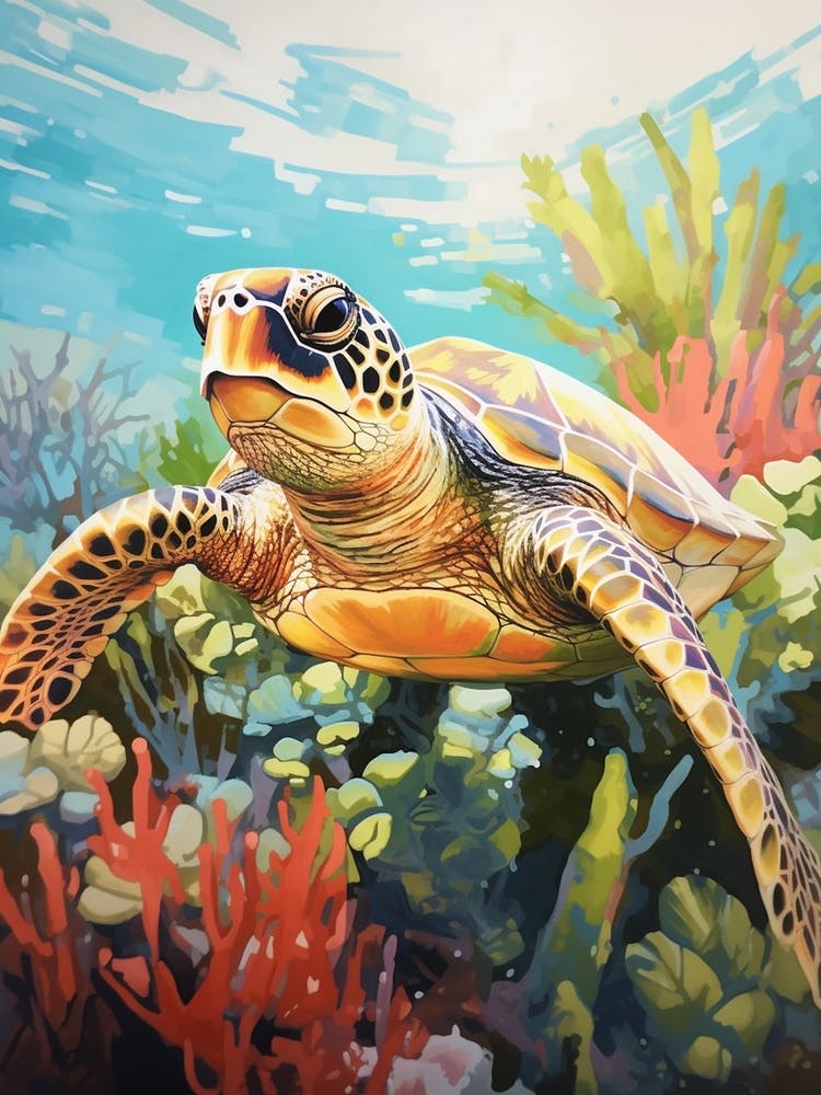 Turtle Swimming With Aquatic Plants 1