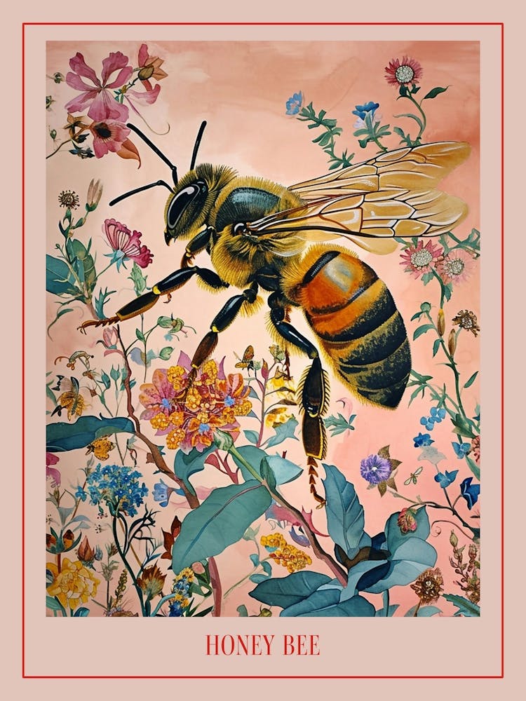 Floral Animal Painting Honey Bee 2 Poster