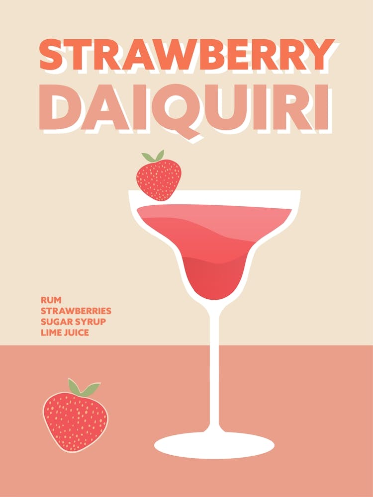 Strawberry Daiquiri Cocktail Pink Colourful Kitchen Bar Wall